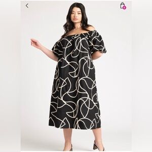 Embroidered Black And White Midi Dress